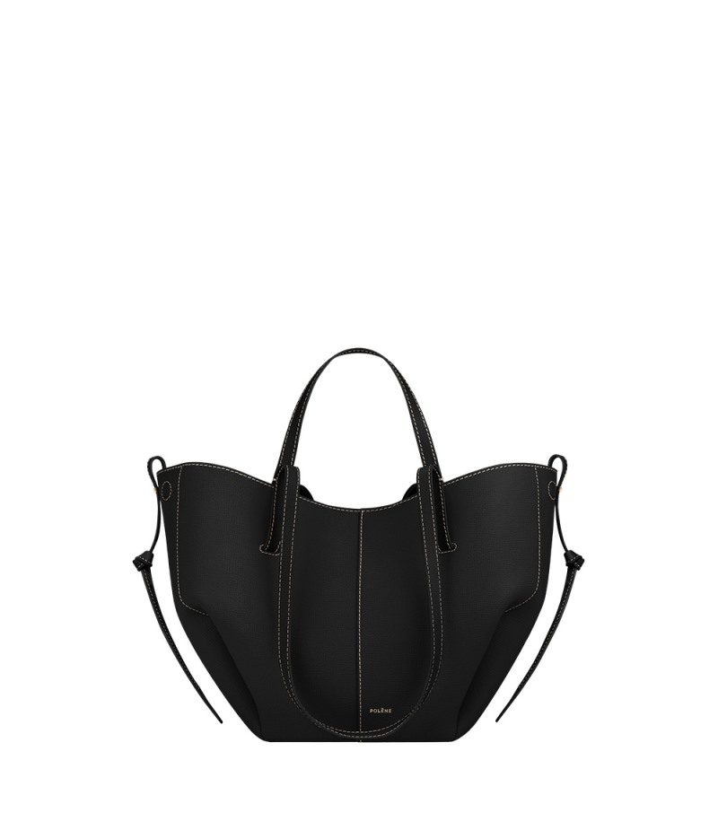 Polene |Cyme Mini - Noir texturé avec surpiqûres écrues